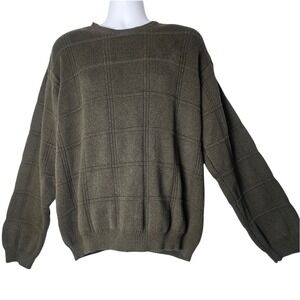 Arrow Mens 2X Large Brown Plaid Knit Crewneck Sweater Casual‎ Long Sleeve
